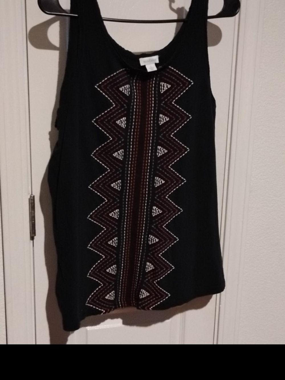 Sundance Black Tank with Zigzag Embroidered Panel